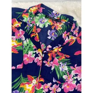 Lauren Ralph Lauren Womens Navy Tropical Floral Pajama Set Small Cotton Viscose